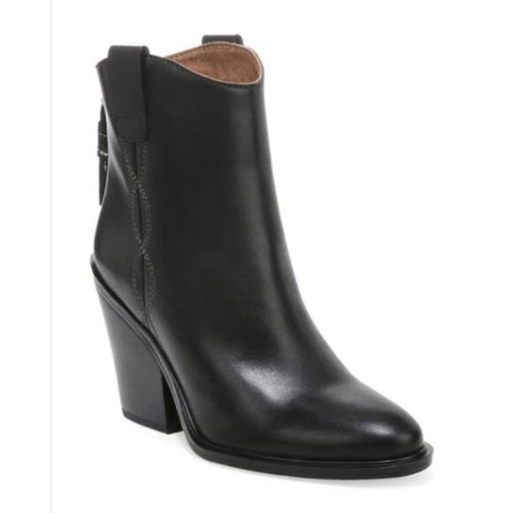 Sarto By Franco Sarto A-Germaine Ankle Boot Black Leather Size 11 Sleek Western - Picture 1 of 12